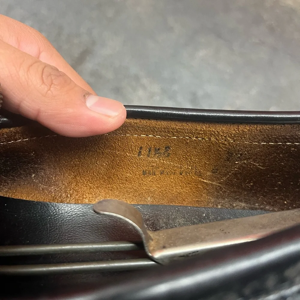 Vtg 90’s Black leather Chunky plain Penny loafers with silver buckle detail - Picture 7 of 7